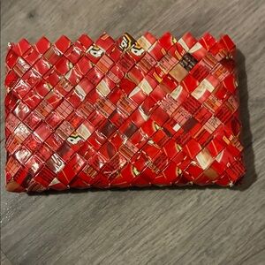 Handwoven Red Upcycled Clutch Wallet